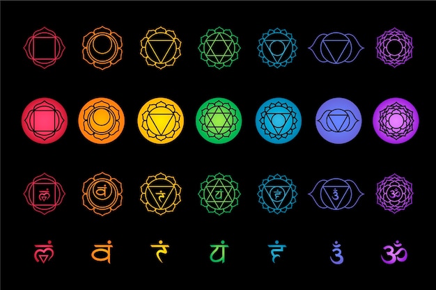 Vecteur différents types de chakras colorés