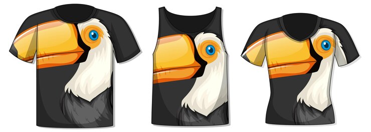 Vecteur différents types de hauts avec motif oiseau toucan