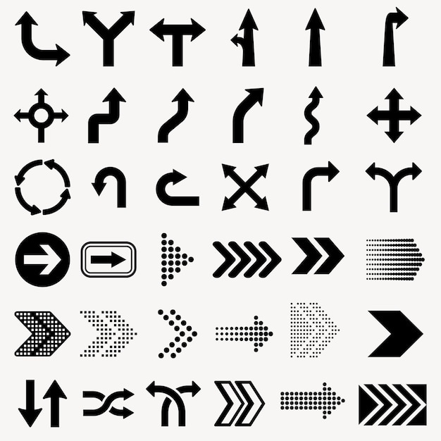 Différents vecteurs de jeux d'icônes de flèches directionnelles noires