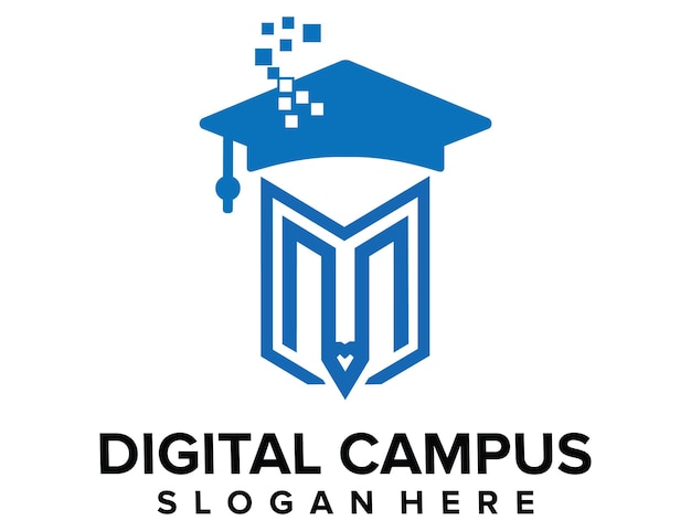 Digital Campus Logo Vector Graduation Hat Combinaisons Avec Crayon