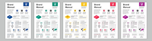 Vecteur din un modèle de manuel de marque d'entreprise définit une page de brochure d'identité d'entreprise avec infographie