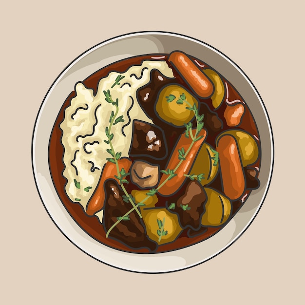 Dîner de boeuf aux légumes. Graphiques vectoriels