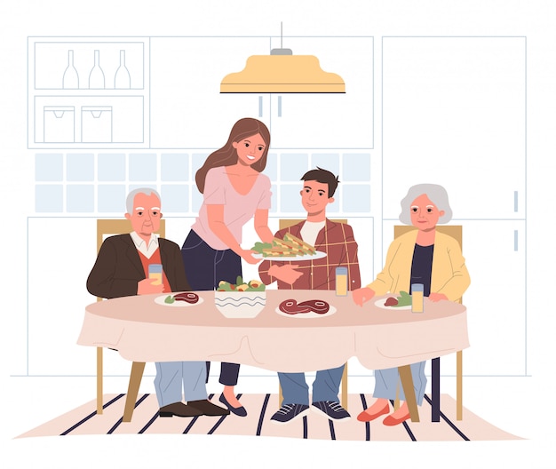 Dîner en famille à la maison