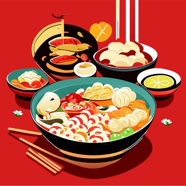 Vecteur dîner de réunion du nouvel an chinois plat collection de nourriture