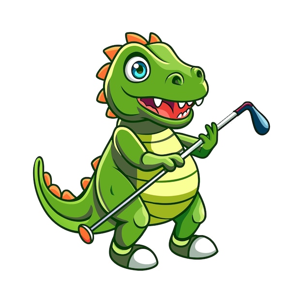 Vecteur un dino mignon qui joue au golf.