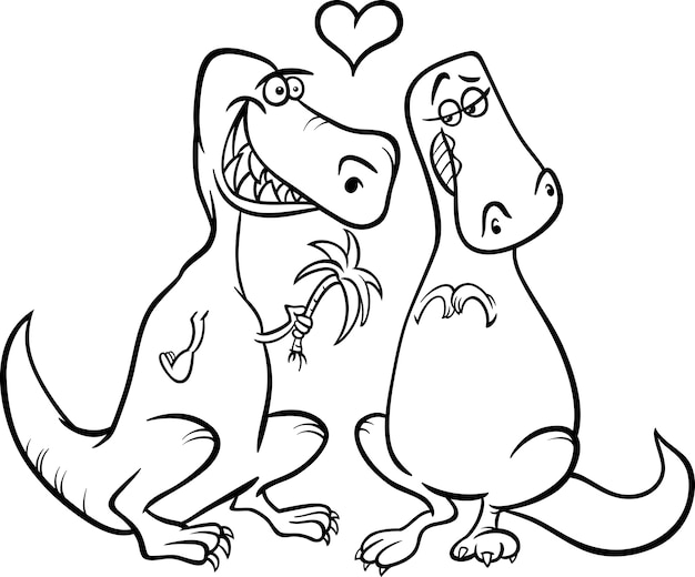 Dinos Dans L'amour Coloriage Dessin Animé