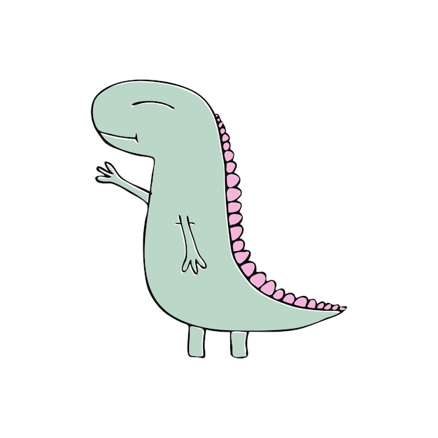 Le Dinosaure Agite Sa Main En Guise De Salutation. Illustrations Mignonnes Pour Garçons Et Filles, Imprimés De T-shirts, Design Pour Enfants Et Adultes