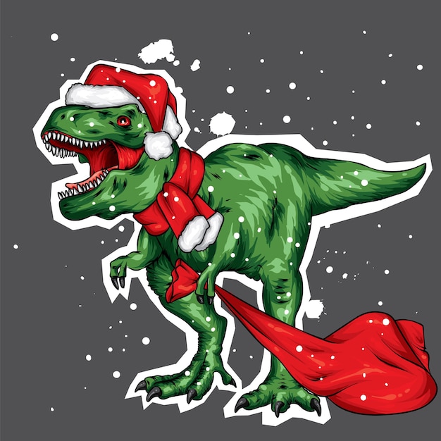 Dinosaure Dans Un Chapeau Et Une écharpe De Noël.