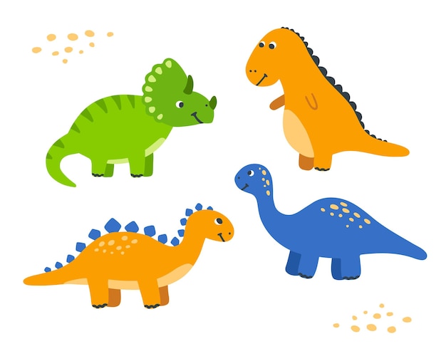 Dinosaure De Dessin Animé Mignon Mis Des Dinos Dessinés à La Main Pour Illustration Vectorielle Enfant Pour Les Enfants