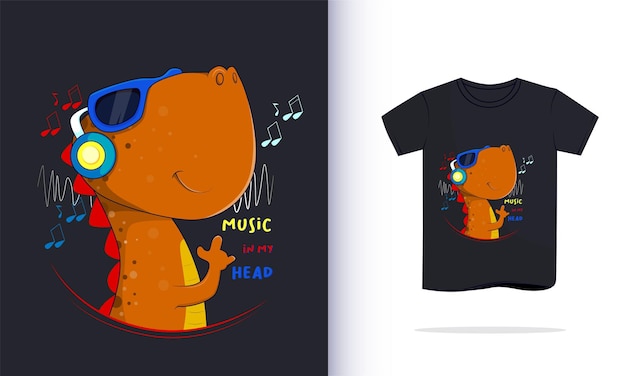 Dinosaure écoute De La Musique Pour Des Designs De Tshirt