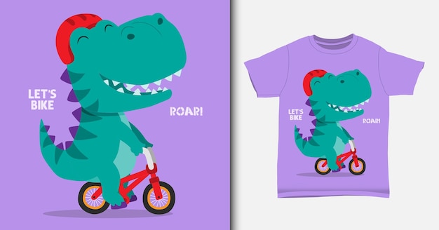 Dinosaure Faisant Du Vélo, Avec Maquette De T-shirt.