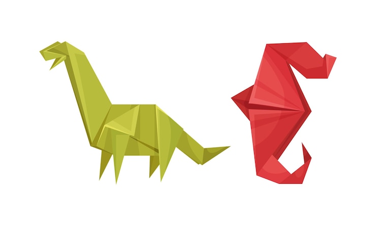 Vecteur dinosaure et grenouille origami japonais illustration vectorielle de jouets pliés