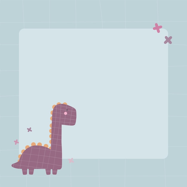 Dinosaure Mignon Avec Un Cadre De Tache Dans Un Style Dessiné à La Main De Dessin Animé Simple Modèle Pour Votre Texte Ou Photo