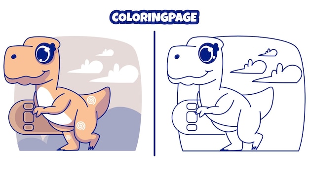 Dinosaure Mignon Avec Des Pages à Colorier Adaptées Aux Enfants