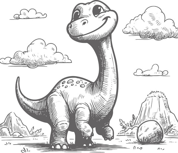 Vecteur dinosaure mignon se promène dans une clairière dans un livre à colorier illustration vectorielle pour enfants