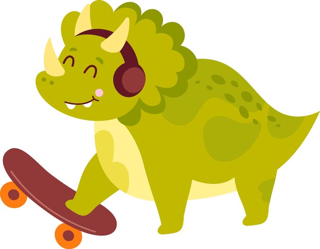 Vecteur dinosaure avec patin écouter de la musique