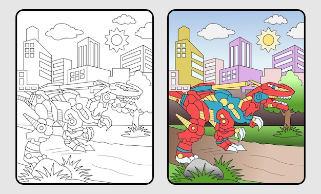 Dinosaure Robo Livre De Coloriage éducation Pour Les Enfants Et Illustration Vectorielle De L'école Primaire