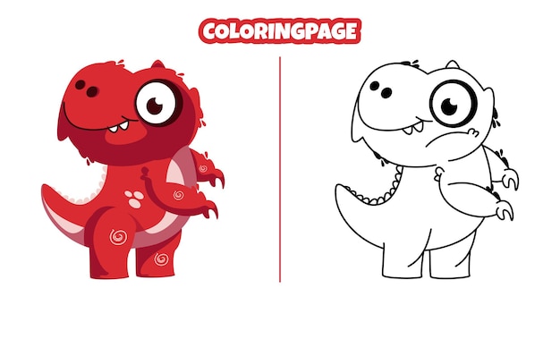 Dinosaure Rouge Mignon Avec Des Pages à Colorier