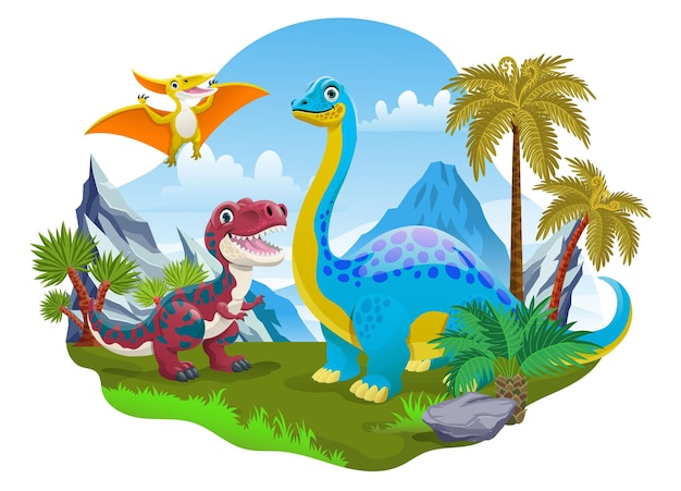Dinosaures Dessin Animé Paysage Fond Ère Préhistorique