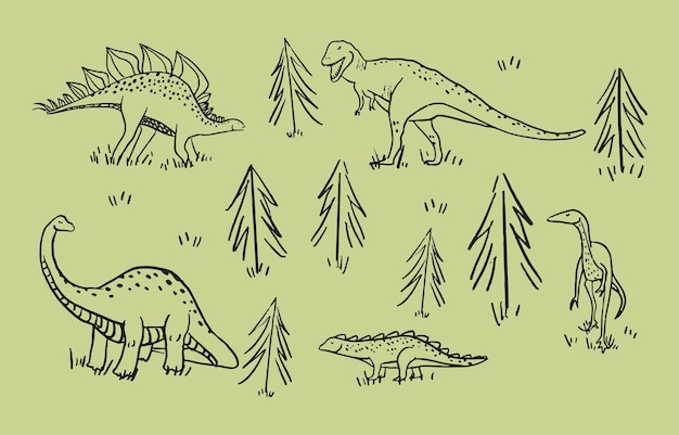 Vecteur dinosaures de dessin au trait