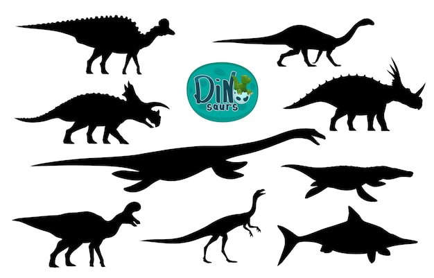 Vecteur des dinosaures de dessins animés, des silhouettes de personnages mignons.