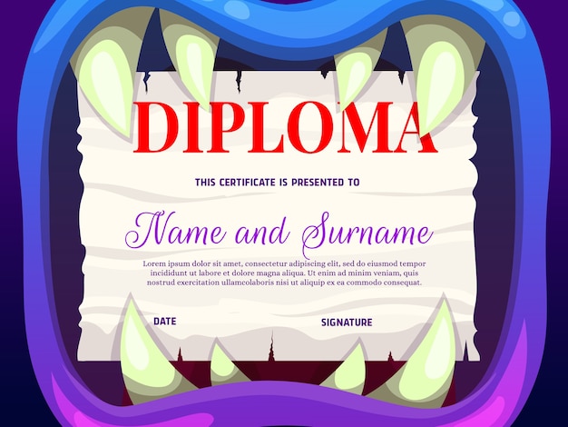 Diplôme D'école D'éducation Avec Bouche De Monstre