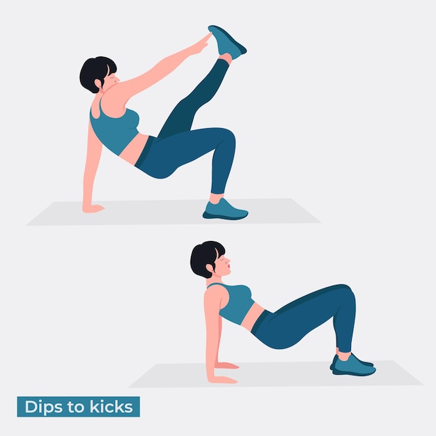 Vecteur dips to kicks exercice femme séance d'entraînement fitness aérobie et exercices