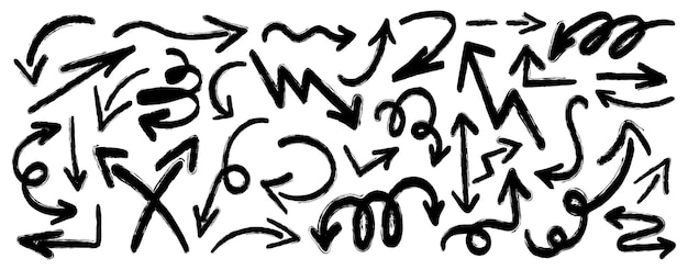 directions avec une ligne Ensemble de différents éléments de conception griffonner des flèches de texture montrant des directions