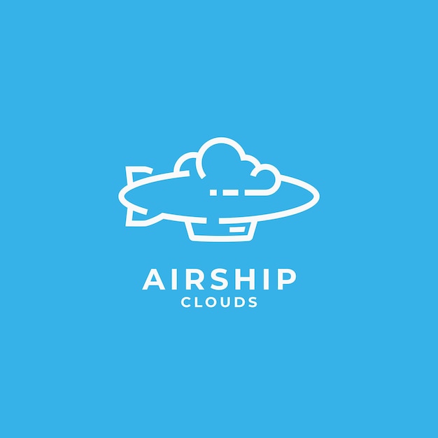 Vecteur dirigeable zeppelin avec ligne de nuage art logo icône vectorielle illustration objet isolé sur le fond