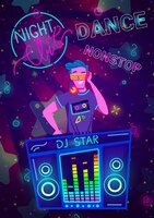 Vecteur disco party dj bannière ensemble club nuit modèle fond musique vie nocturne événement design cartoon style