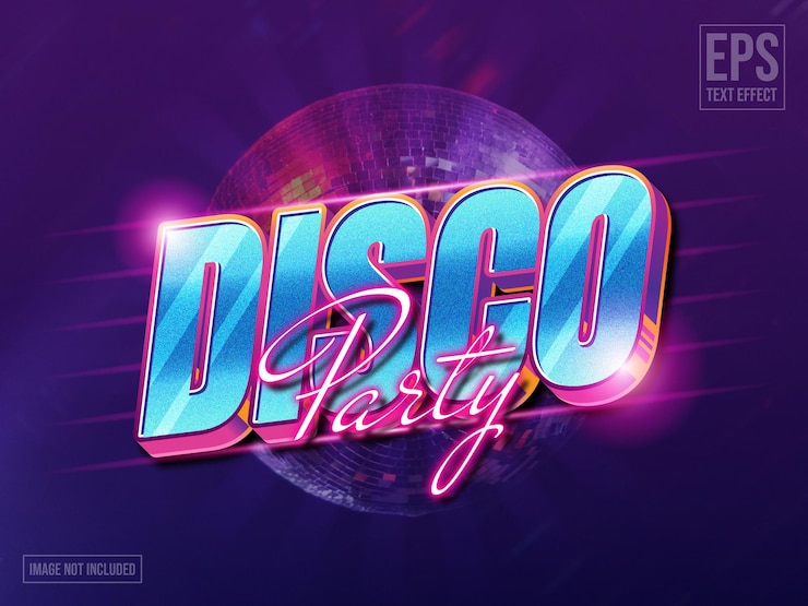 Vecteur disco party retro glowing effet de texte 3d modèle modifiable eps