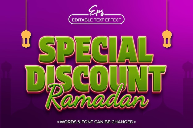 Vecteur discount spécial ramadan modèle d'effet de texte modifiable