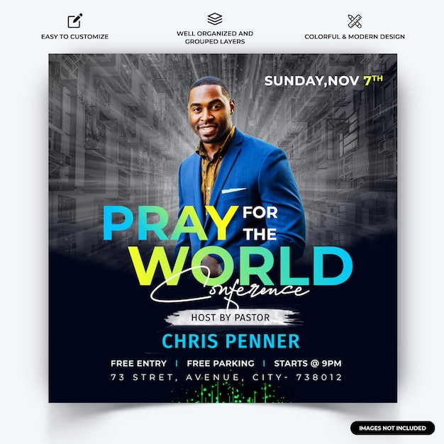 Discours de l'église Instagram Social Media poster web banner template vecteur premium