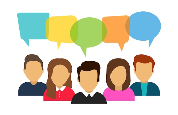 Discours des gens. signe de communication. Portraits masculins et féminins.
