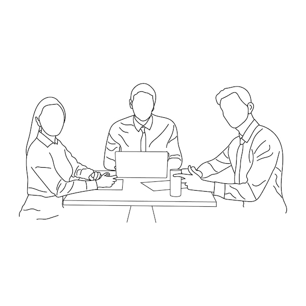 Vecteur discussion d'affaires entre les travailleurs du bureau illustration vectorielle dessinée à la main
