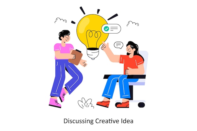 Discuter d'une idée créative, style plat, illustration vectorielle, illustration de stock