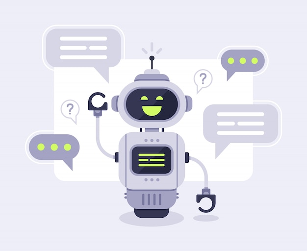 Discuter Des Messages Bot. Conversation Intelligente Avec Le Chatbot, Robot D'assistance En Ligne Et Conversation Avec Des Robots En Illustration