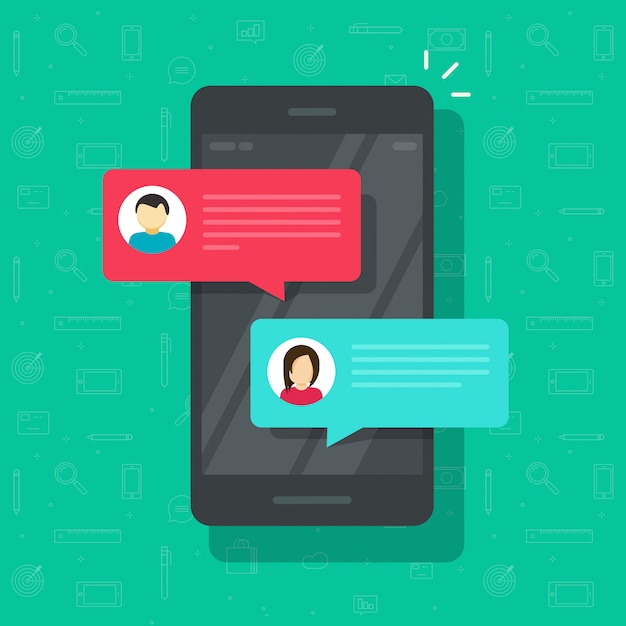 Vecteur discuter des notifications de sms sur smartphone ou téléphone portable vector illustration plat