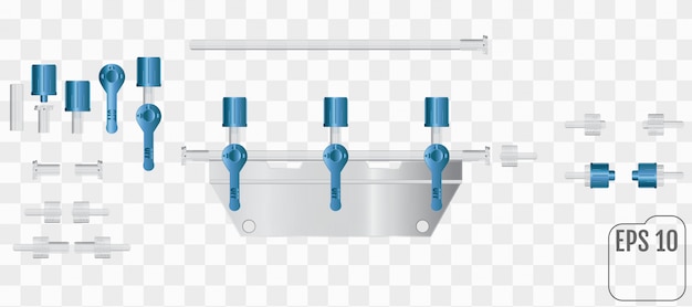 Vecteur dispositif de conversion médical. ensemble de pièces de réducteur sur un fond transparent. une partie du système pour les perfusions intraveineuses