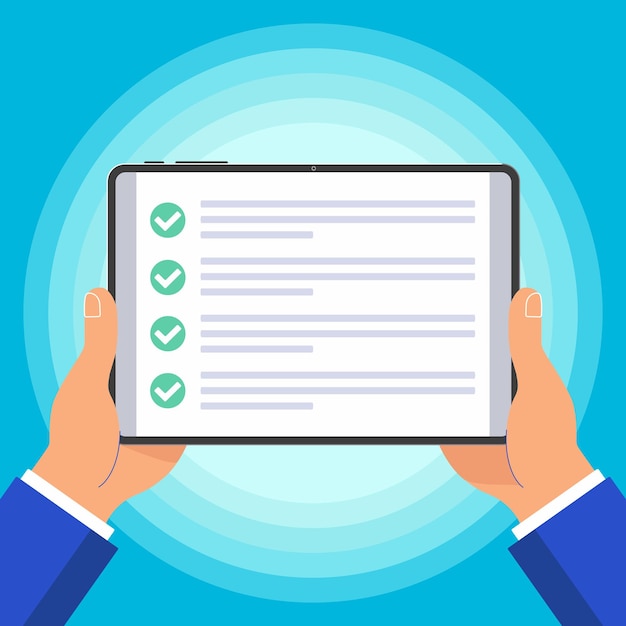 Dispositif de support à mains tablette de conception plate avec des marques de contrôle marque sur l'écran et des signes d'icône de texte