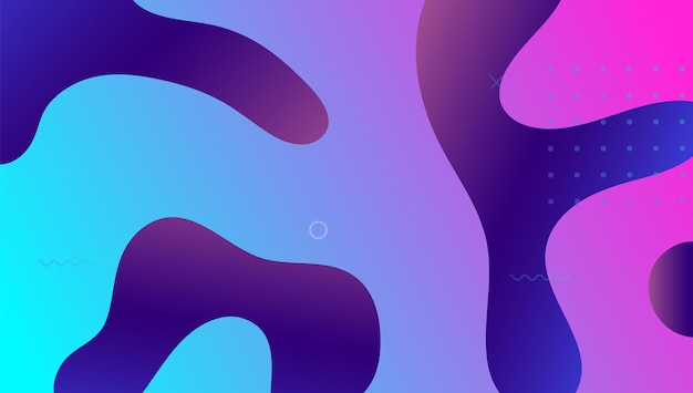 Disposition en dégradé. Formes de hipster. Bannière dynamique cool. Invitation multicolore de technologie. Page de destination de flux. Papier horizontal. Couverture lumineuse bleue. Écran liquide. Disposition dégradé violet