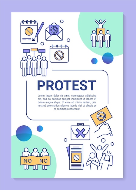 Disposition Du Modèle D'affiche De Protestation Du Gouvernement. Bannière De Résistance Publique, Brochure, Conception D'impression De Dépliant Avec Des Icônes Linéaires. Mises En Page Des Brochures Vectorielles Sur La Désobéissance Civile Pour Les Magazines, Les Dépliants Publicitaires