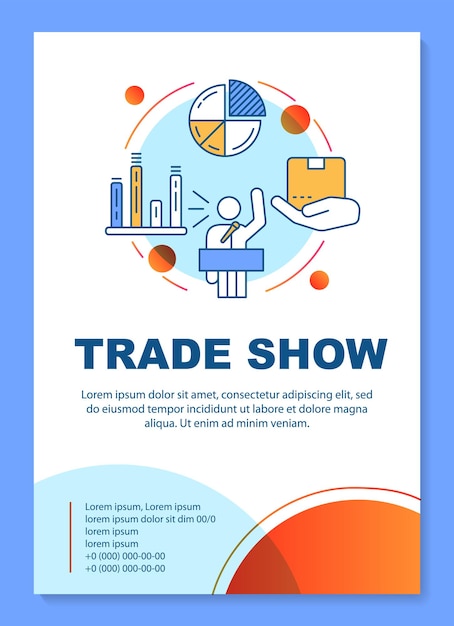 Disposition Du Modèle D'affiche De Salon Commercial. Argumentaire De Vente. événement De Présentation De Produits. Bannière, Brochure, Conception D'impression De Dépliant Avec Des Icônes Linéaires. Mises En Page De Brochures Vectorielles Pour Magazines, Dépliants Publicitaires