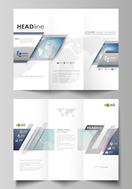 Vecteur disposition modifiable abstraite minimaliste de deux couvertures de brochures créatives à trois volets