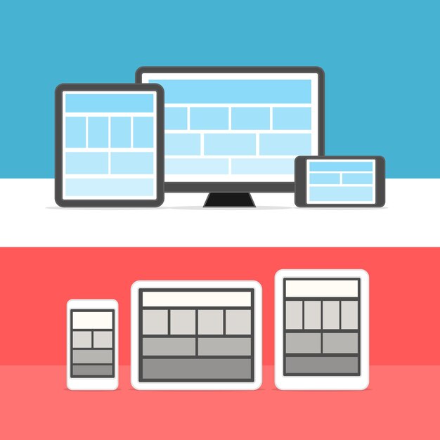 Vecteur dispositions de conception adaptatives. collection de modèles de pages de sites web sur différents appareils