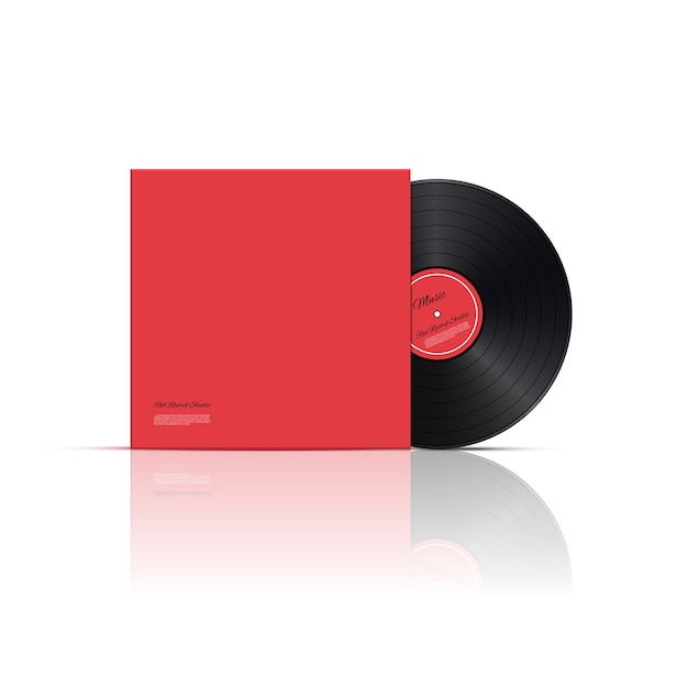 Disque vinyle rétro avec couverture rouge.