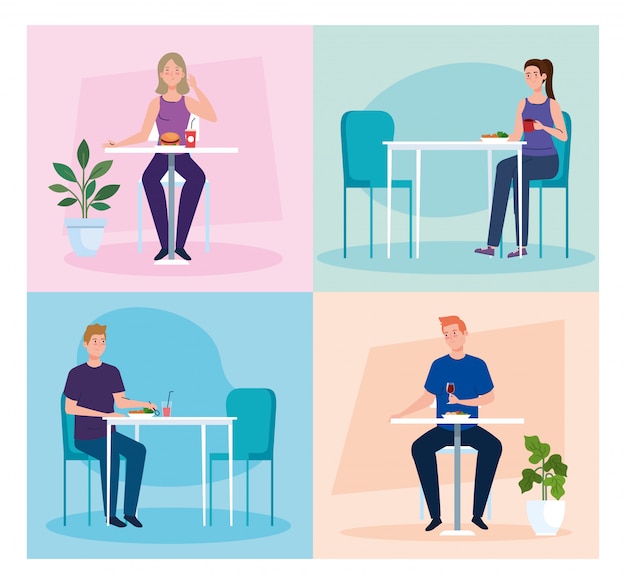 Distance sociale dans un nouveau concept de restaurant, personnes à table, protection, prévention du coronavirus covid 19