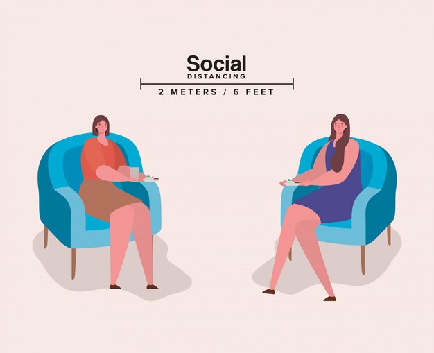 Distanciation sociale entre les femmes sur des chaises