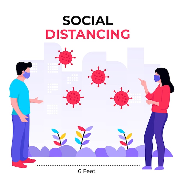 La distanciation sociale maintient la distance dans les personnes de la société publique pour se protéger du COVID19