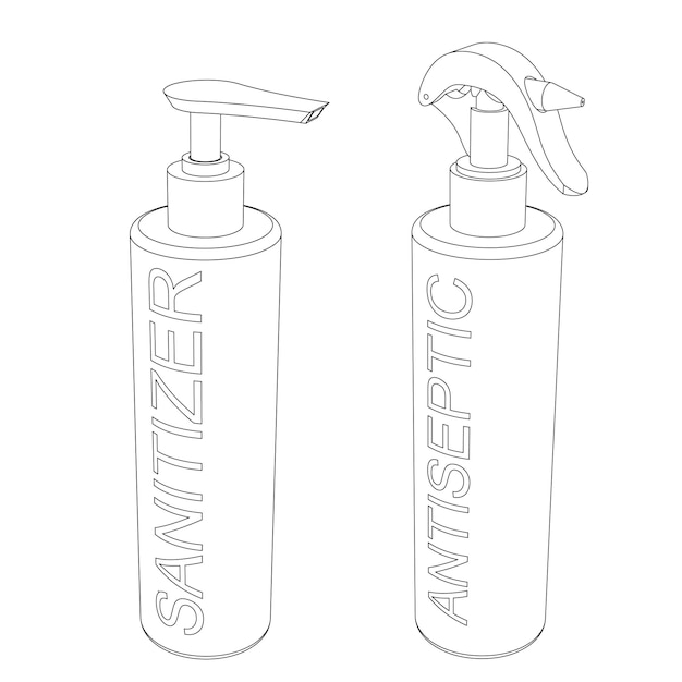 Distributeurs De Gel Antiseptique Et De Spray Désinfectant Vectoriel - Illustration De Contour